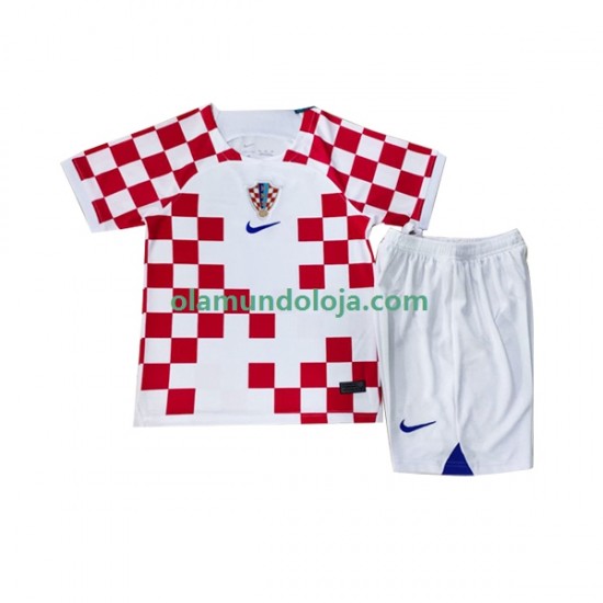 Camisola Croácia Criança Equipamento Primeiro Copa do Mundo 2022 Manga Curta
